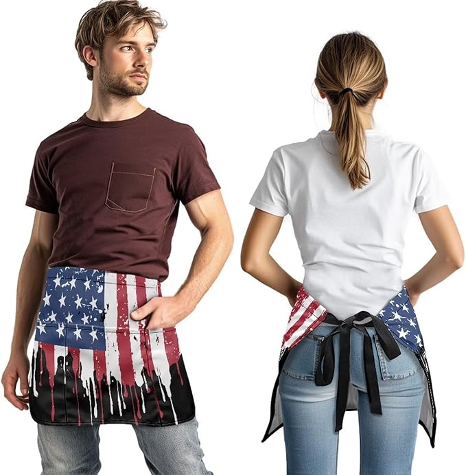 Waist Apron with 3 Pockets Waterproof 13 Inch Short Half Waist Aprons Women Men Server Aprons Waitress Waiter Apron