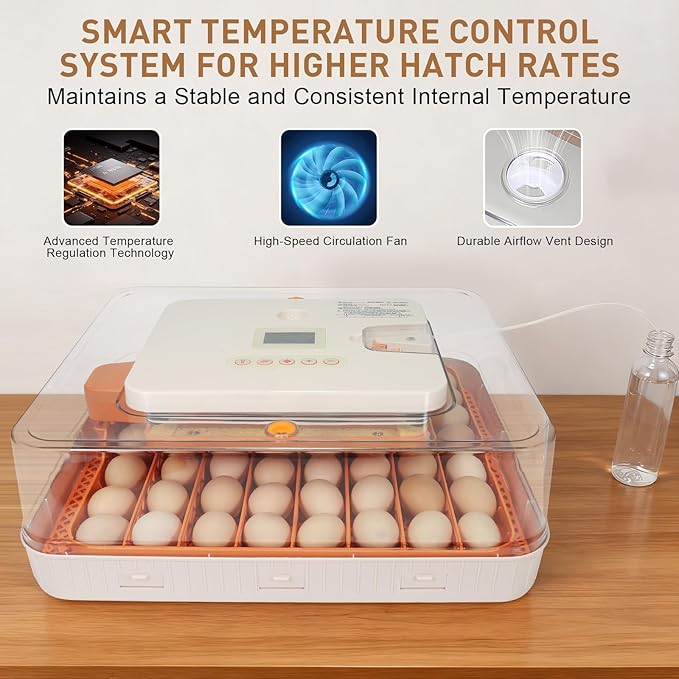 Series IV - 56 Egg Professional Incubator for Breeders, Automatic Sensor-Based Precise Humidity & Temp Control, Adjustable Egg Spacing, Auto Turn & Auto Stop, Preset Incubation Days, Chick Separator