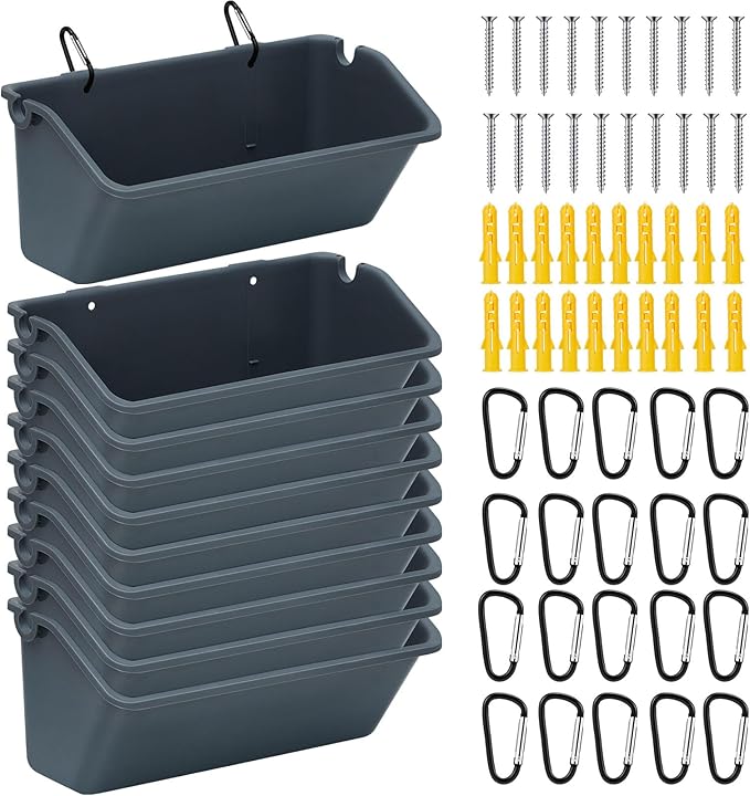 Wenqik 10 Pack 5 Quart Hanging Chicken Feeders Trough Goat Feeder Duck Water with Metal Clips Chicken Waterer Bucket Container for Fence Turkeys Horse Pig Deer Goose Livestock Poultry Supplies