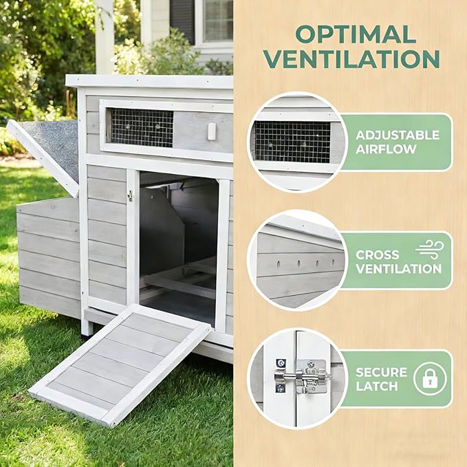 Large Wooden Chicken Coop Outdoor with 2 Sides Nesting Boxes, Window Openable Weatherproof Poultry Cage,Removable Tray Hen House for Farm, Backyard (57.38" L x 33.07" W x 32.87" H)