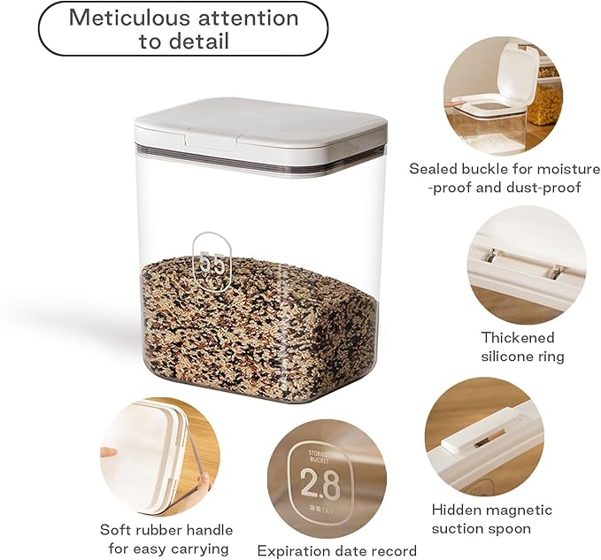 Airtight Dog Food Storage Container 15lb / 11L – Pet Food Storage Bin with Lids, Cat Treat Jar, BPA Free, Dry Boxs, Rice Storage Container for Flour, Cereal & Grain, White