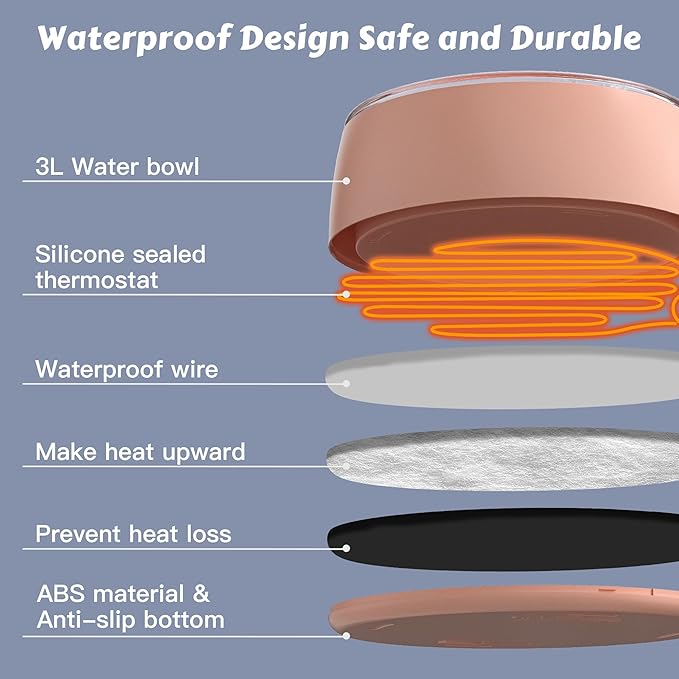 Newget 3L Heated Water Bowl, Outdoor Large Heated Dog Bowls, Outside Waterproof Heated Pet Bowl with Chew Resistant Cord, Smart Thermal Dish Provides Drinkable Water in Winter for Cat, Rabbit, Chicken