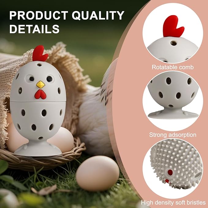 4PCS Silicone Egg Cleaner Brush Set, Egg Wash Brush Scrubber for Fresh Eggs Fruits Vegetables, Reusable Non-Scratch Multifunctional Rotating Egg Washer Tool (Grey)