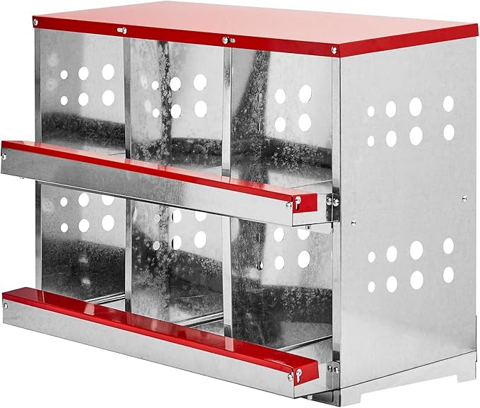 Chicken Nesting Box with Basket,6 Hole Metal Nesting Boxes for Chickens,Large Egg Laying Boxes Chicken Coop Box with Easy Egg Collection,Large Vented Holes, for Chickens, Ducks,Hens 6 Compartment