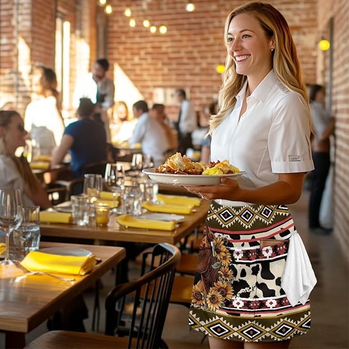 Waist Apron with 3 Pockets Waterproof 13 Inch Short Half Waist Aprons Women Men Server Aprons Waitress Waiter Apron