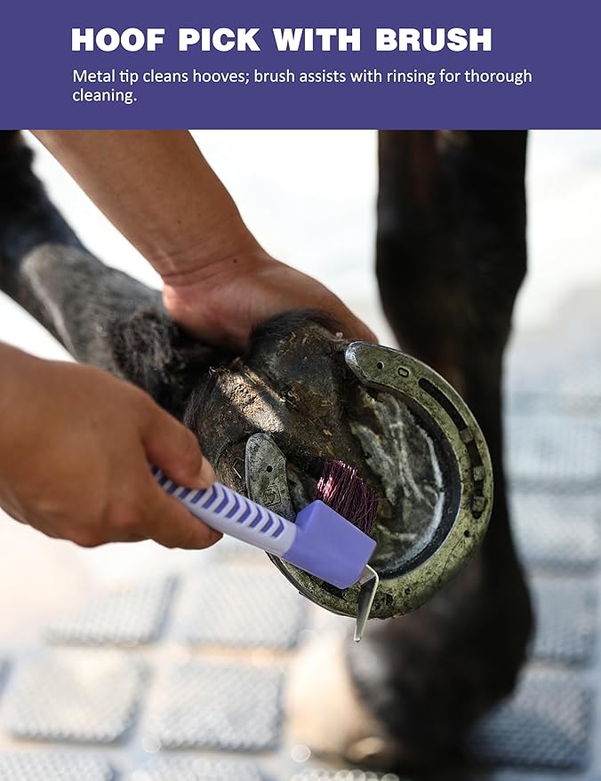11-Piece Professional Horse Grooming Kit with Waterproof Tote Bag, Non-Slip Silicone Grip Brush Set, Curry Comb, Hoof Pick & Mane Comb Sugar Taro