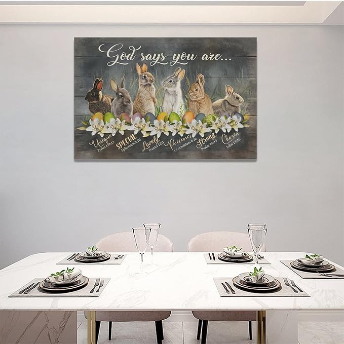 banonaty Bunny Pictures Wall Decor Cute Rabbit Decor Wall Art God Says You Are Canvas Print Modern Artwork Home Decoration For Kids Room Bathroom Bedroom Kitchen Office Framed 24''x16''