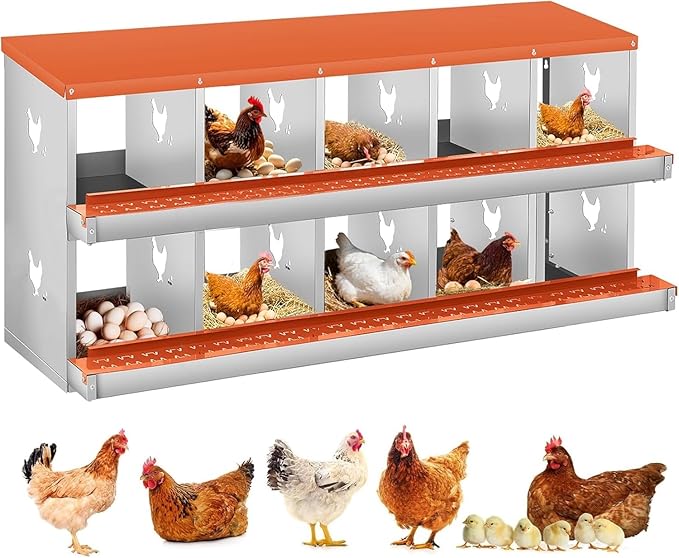 GarveeLife Chicken Nesting Box, 10 Compartments Nesting Box for Chickens, Two-Tier Steel Chicken Egg Laying Box with Large Vented Holes Wall Mounting for Easy Egg Collection