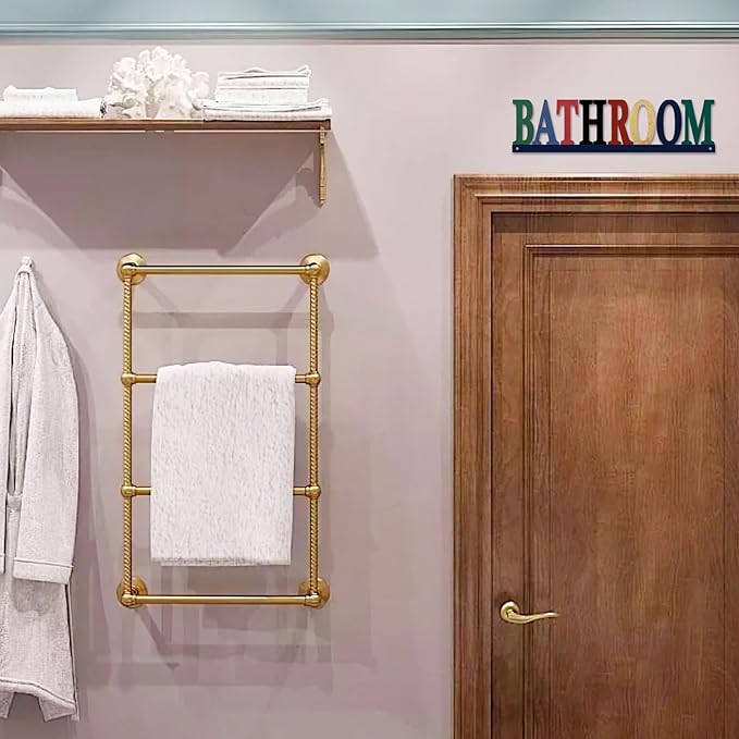 Rustic Metal Bathroom Sign, Bathroom Sign Door Decor, Pop Color Iron Letter Signs for Farmhouse Wall Decor, 14.5x3.7 inches
