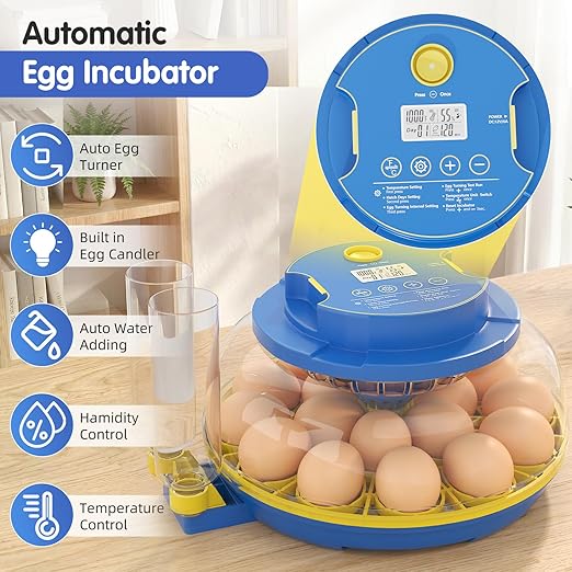 Chicken Egg Incubators for Hatching Eggs, 18 Egg Incubator with Automatic Egg Turning, Digital Control, 2 Egg Trays, Candler & Automatic Water Refill for Chicken Quail Duck Turkey Goose Bird