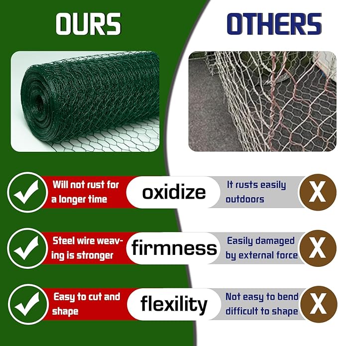 Chicken Wire60inx150ft, Premium Chicken Wire Fencing, Chicken Wire Mesh, Green PVC Coated Metal Wire Fence, Galvanized Poultry Netting Barrier for Floral Arrangements/Craft Projects//Rabbit