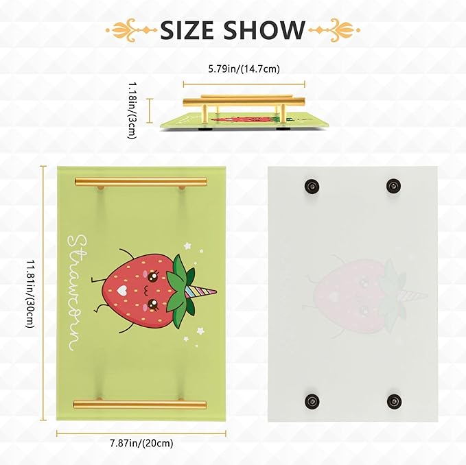 Bathroom Vanity Tray Counter Organizer, Cute Strawberry Decorative Tray with Handles Countertop Storage for Bathroom Bedroom Kitchen Home Farmhouse