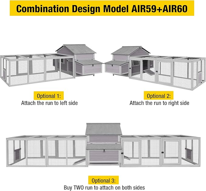 Aivituvin Chicken Coop Extension Design Chicken House for Duck Quail Poultry Hen Cage with Run and Two Nest Boxes(Coop)
