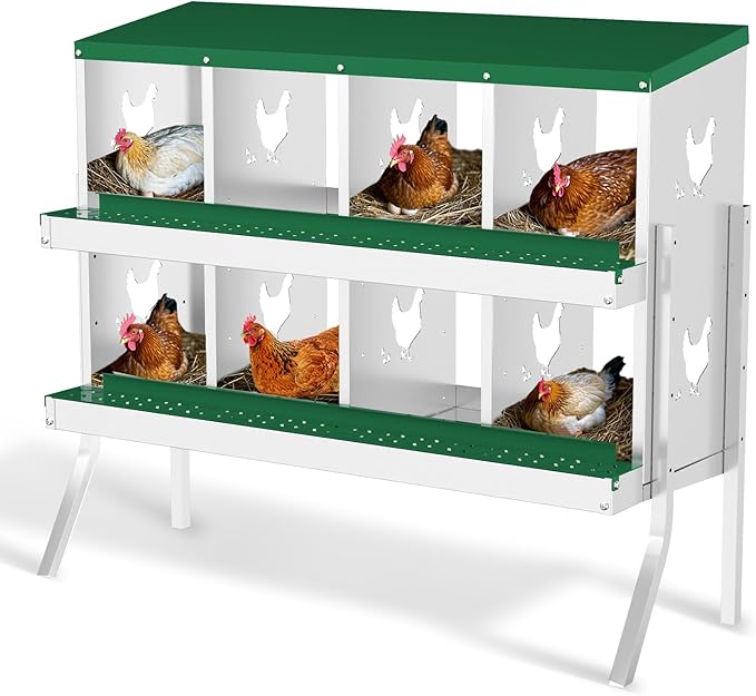 Chicken Nesting Box,8 Compartment Metal Poultry Nest Box Wall Mount, Metal Roll Away Eggs Laying Boxes with Legs, Easy Egg Collection, Easy Cleaning,10 Room Chicken Coop for Hens