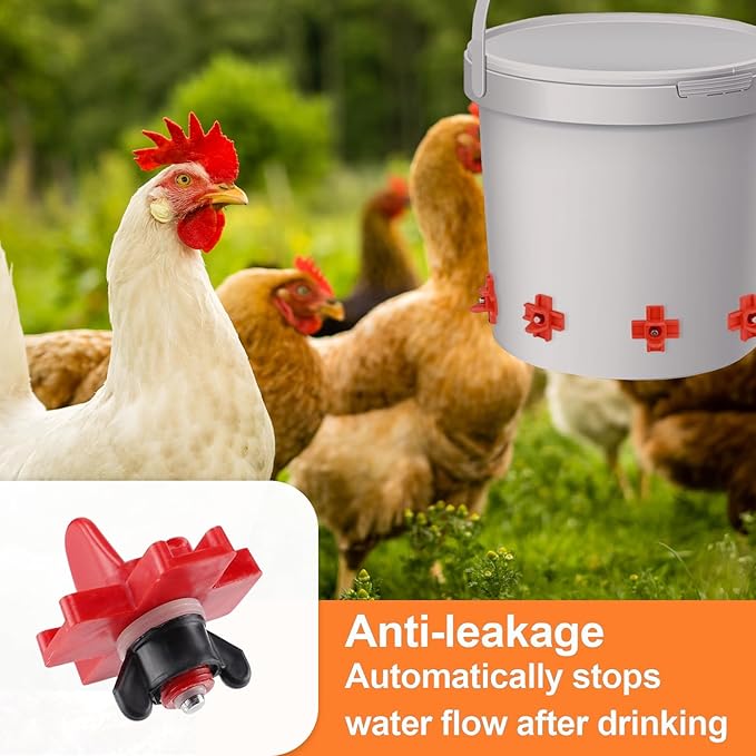 15 Pack Horizontal Chicken Waterer Nipples,Leakproof Chicken Nipple Water for Poultry Coop, Durable ABS Plastic & Stainless Steel, Water Saving Design,with Drill Bits