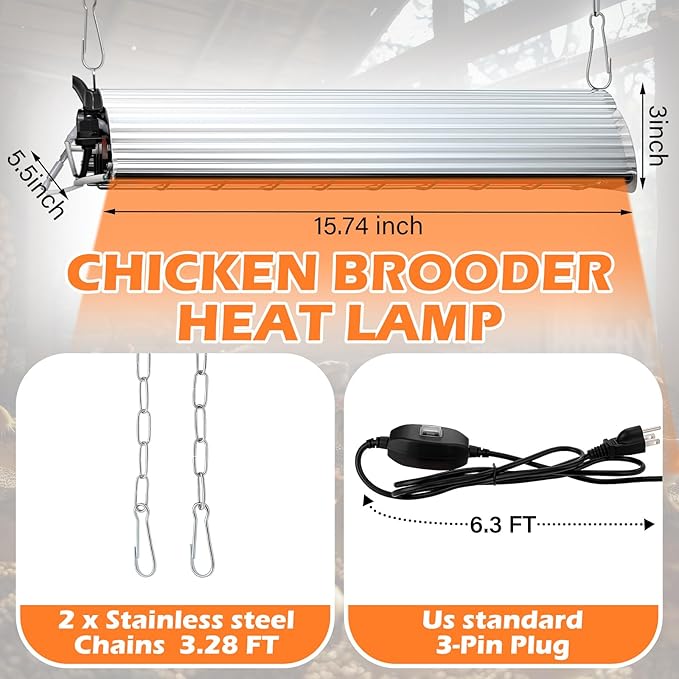 Large Chicken Coop Heater for Winter 16'' Width 400w Carbon Fiber Hanging Light Heated for Chicks, Brooder Heating Lamp, Adjust 2 Mode Temp and Hanging Height for Coop Dogs Pets Accessories