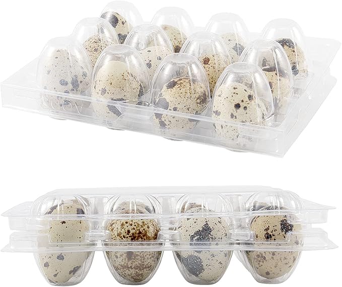 JOIKIT 150 PCS 12 Cavity Clear Plastic Quail Egg Cartons, PVC Stackable Egg Storage Box with Hinge Lid, Small Quail Egg Holder Cartons Cheap Bulks for Quail Eggs Farm Market Refrigerator Display