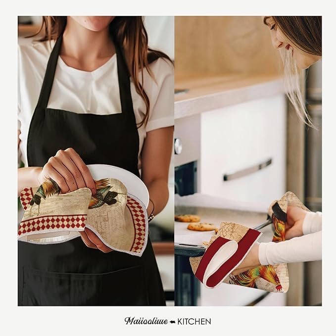 4 Pcs Kitchen Towels Decorative Set Chicken Rooster Dish Towels, Vintage Rustic Tea Cloth Decor, 27.5x20 Inch Farmhouse Absorbent Decoration Hand Towels (Rooster)