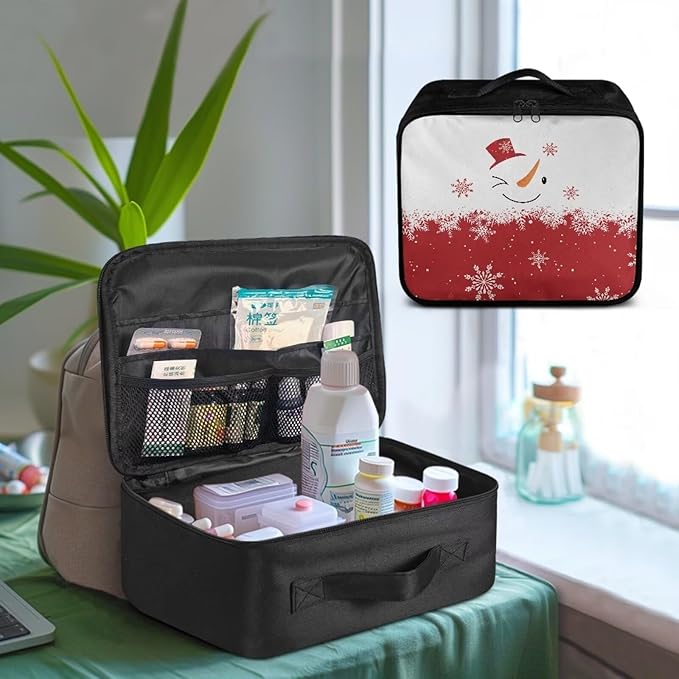 Rnyleeg Cute Empty First Aid Bag Emergency Medical Kit for College Dorm Christmas First Aid Kit for Car Medication Organizer for Home Snowman