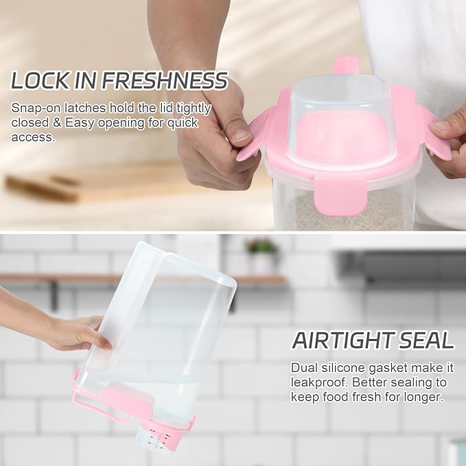 5-7 Lbs Dog Cat Food Storage Container, Portable Travel Pet Food Storage Container with Measuring Cup, Easy-Pouring Bird Seed Dispenser, Airtight Rice Cereal Oatmeal Flour Dispenser -Pink