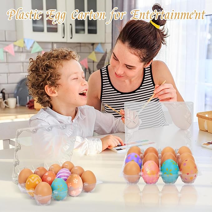 60 Pack Plastic Egg Cartons Cheap Bulk 1 Dozen Clear Empty Egg Cartons for Chicken Eggs, Reusable Egg Containers for Home Ranch Chicken Farm, Commercial Business Market Display, 3x4 Grids, Large