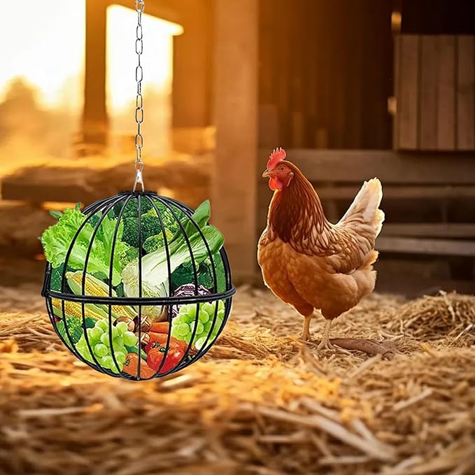 Hangings Chicken Feeder, Adjustable Height Design, 19x19x19cm, Hen Food Dispenser, Hangable Chicken Food Dispenser, Sturdy Metal Construction, for Ducks, Quails, Goats, Horses, Deer, and Farm Animals