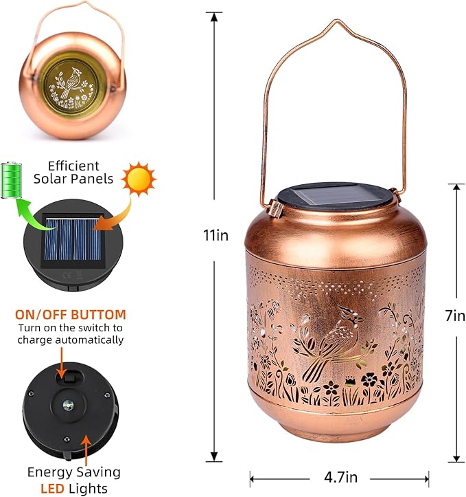 Cardinal Solar Lanterns Outdoor Waterproof Solar Lights Cardinal Birthday Gifts for Women Mom Grandma Hanging Metal Lantern Outside Decoration for Yard,Porch,Patio,Backyard,Lawn,Garden Decor