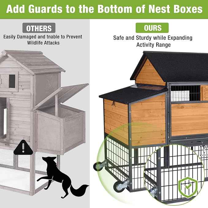 GUTINNEEN Large Chicken Coop with Metal Frame, Mobile Hen House with Wheels, Portable Poultry Cage with Run, Nesting Box, Waterproof Cover for 4-6 Chickens, Ducks