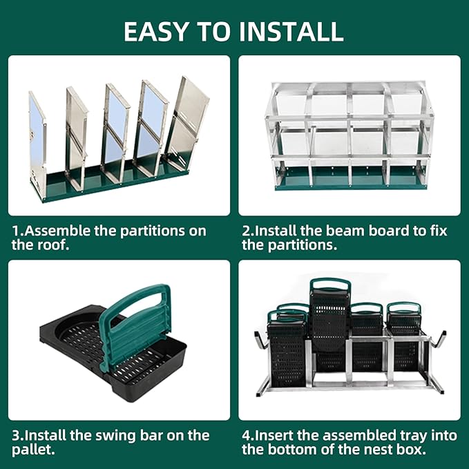 Chicken Nesting Box, 2-Tier Chicken Egg Laying, 8 Compartments Chicken Laying Box for Hens, 8 Room Metal Nesting Boxes for Chicken, Roll Away Nest Box with Lid Cover to Protect Eggs, 8 Holes Green