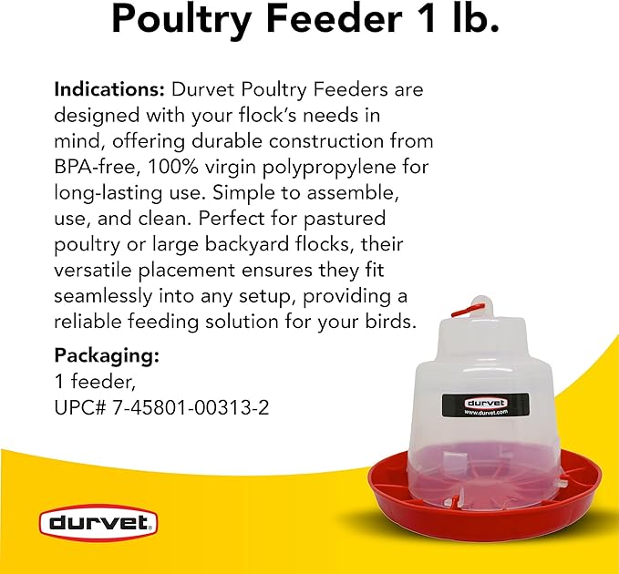 Durvet, Baby Chick Feeder, 1 Lb Poultry Feeder for Chicks and Ducklings