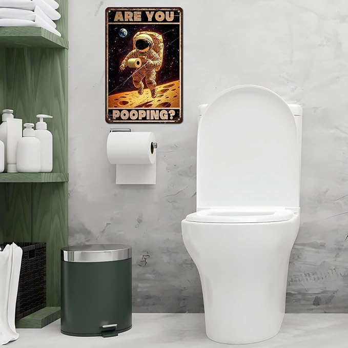 Vintage Astronaut Tin Sign Are You Pooping Retro Wall Decor Nostalgic Art Funny Metal Poster Indoor Store Cafe Toilet Kitchen Bar Office Man cave Pubs Bathroom Restroom 12 * 8inch