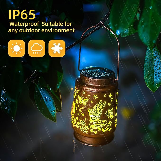 Fairy Solar Lanterns Outdoor Waterproof Hanging Solar Lights Butterfly Gifts for Women Mom Grandma Metal Decorative LED Lantern Outside for Yard,Patio,Lawn,Porch,Backyard,Garden Decor