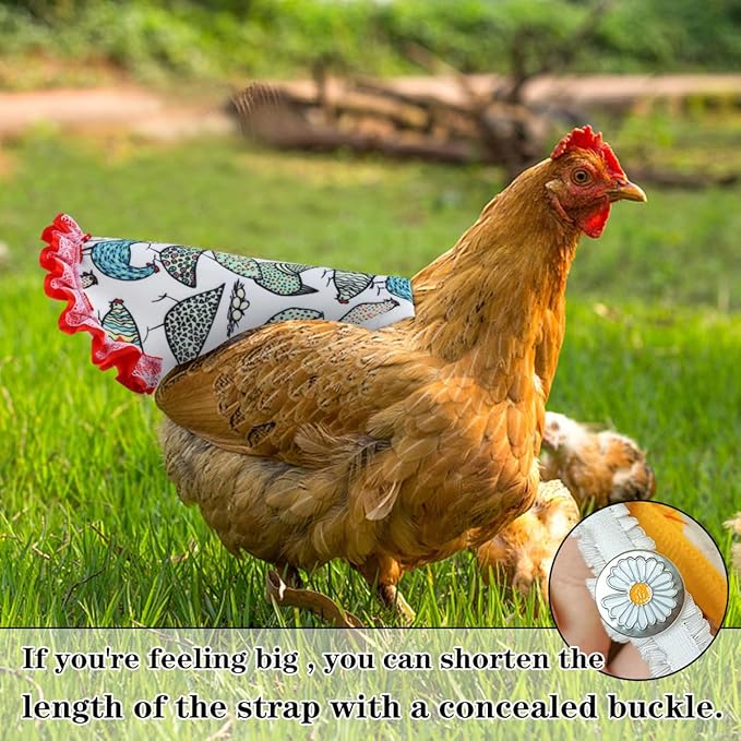 6pcs Hen Saddle Apron Waterproof Chicken Saddle Hen Apron with Elastic Chicken Jacket Straps Poultry Protector Wing Back Protector Print Feather Protective Jacket(A)