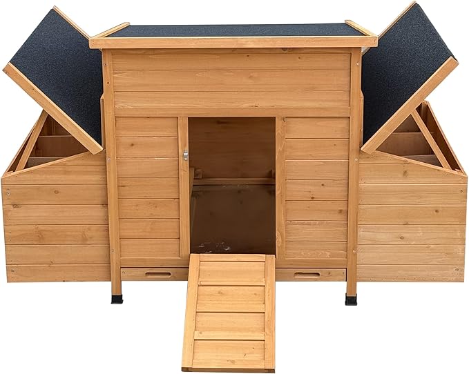 RUNVA Chicken Coop, Large Wooden Chicken Hutch with 6 Nesting Boxes, Outdoor Hen House,Small Animal Cages, Duck Houses
