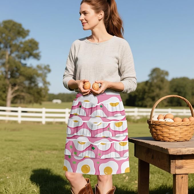 CUTHOLLOW Egg Collecting Apron for Adlut, Housewife, 18 Deep Pockets Hen Egg Gathering Holding Apron with Elastic Closures