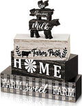 Geelin 4 Pcs Farmhouse Kitchen Signs Cow Rooster and Pig Decors Rustic Wooden Signs Country Table Centerpiece Tiered Tray Decor Table Top Sign for Home Kitchen