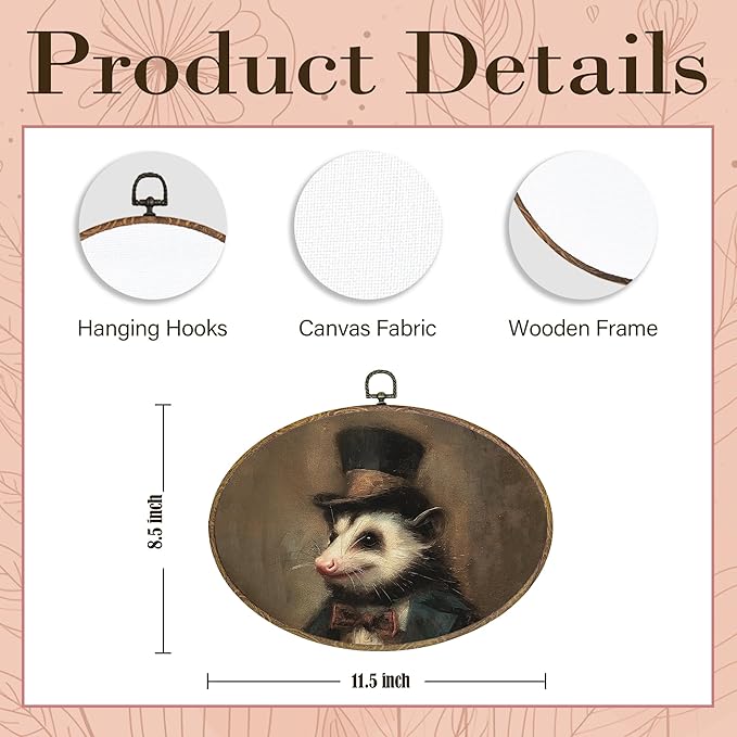 Hxlac Vintage Opossum Oval Wall Art Framed, Dark Moody Opossum Oval Wall Decor, Rustic Farm Animal Hanging Canvas Prints Wall Sculptures for Home Living Room Bedroom Decor, 11.5x8.5 Inch