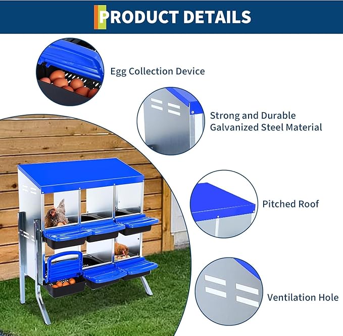 Chicken Nesting Box，6-Hole Nesting Boxes for Chicken Coop with Removable Plastic Egg Tray & Ventilation Holes, Wall Mount/Freestanding Poultry Laying Boxes for Hens, Ducks & Coops Easy Egg Collection