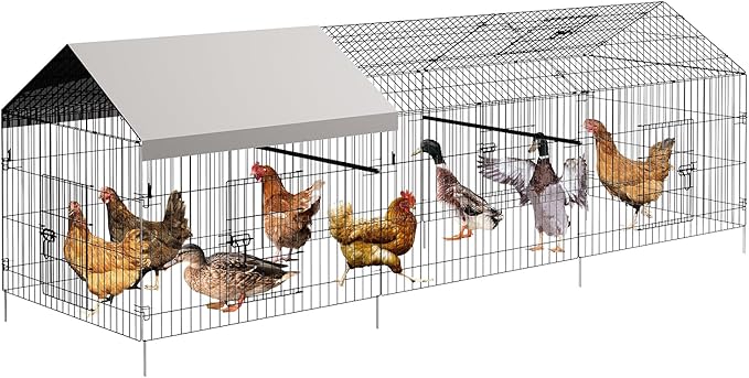 Garvee Metal Chicken Coop with Waterproof & Anti-UV Cover, Portable Chicken Run for Yard, Poultry Cage Hen House for Backyard Farm Use, 130 in L x 40 in W x 40 in H