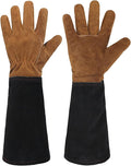 HANDLANDY Leather Gardening Gloves for Men & Women, Rose Pruning Thorn Proof Garden Glove, Long Sleeve Gauntlet Gloves (Caramel Brown, X-Large)