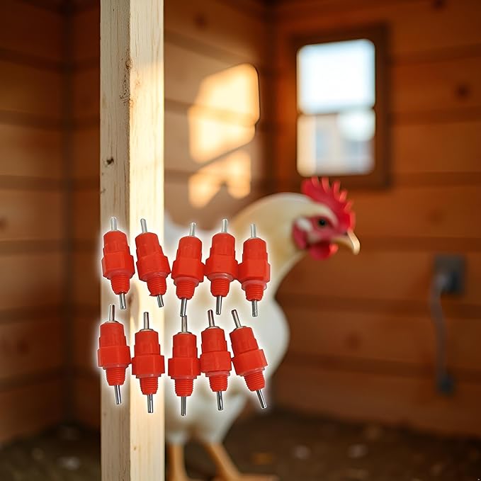 10Pcs Red Automatic Poultry Easy Installation Watering Nipples Chicken Drinkers,Easy to Clean and Store Chicken Waterer Nipples,Poultry Feeding and Watering Supplies
