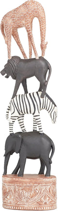 Deco 79 Polystone Safari Animals Decorative Sculpture Home Decor Statue, Accent Figurine 4" x 3" x 16", Multi Colored