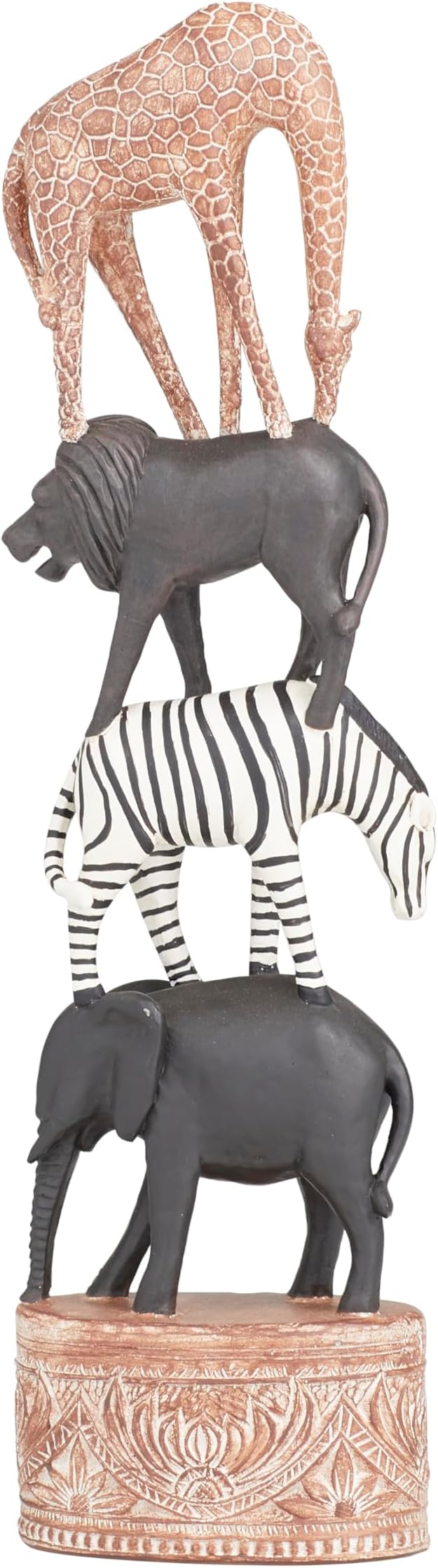Deco 79 Polystone Safari Animals Decorative Sculpture Home Decor Statue, Accent Figurine 4" x 3" x 16", Multi Colored