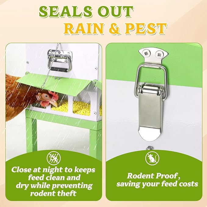 Metal Chicken Feeder 110lb,No Waste Automatic Large Capacity Chicken Feeder with 18 Ports & Locking Lid, Galvanized Poultry Equipment,Weatherproof,Rodent Proof, Rat Proof, Comederos para Gallinas