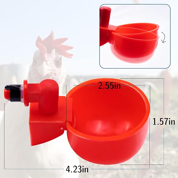 Pack 6 Chicken Waterer Cups,Chicken Feeder Cup for Chicken Duck Turkey Rabbit,3/8 Inch Thread Automatic Filling,Solution for Poultry Watering