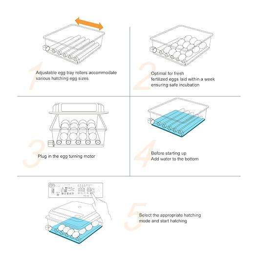 120 Egg Incubator Automatic Turning LED Display Temperature Humidity Control Built-in Candler External Water Fill Duals Power 110V/12V for Hatching Chicken Duck Quail Goose Eggs