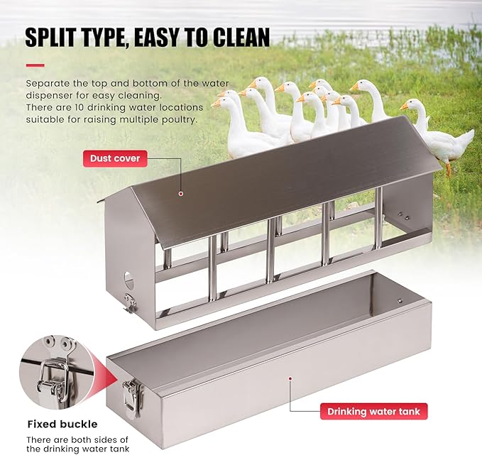 Automatic Chicken Waterer Stainless Steel Chicken Water Feeder Pigeon Water Dispenser with Float Valve Automatic Filling Water Poultry Waterer Fountain for Duck Goose Pigeon Quail