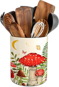 Hexagram Mushroom Decor Utensil Holder, Mushroom Kitchen Decor Ceramic Utensil Holder for Farmhouse Indoor Kitchen Decorations Rustic Farmhouse