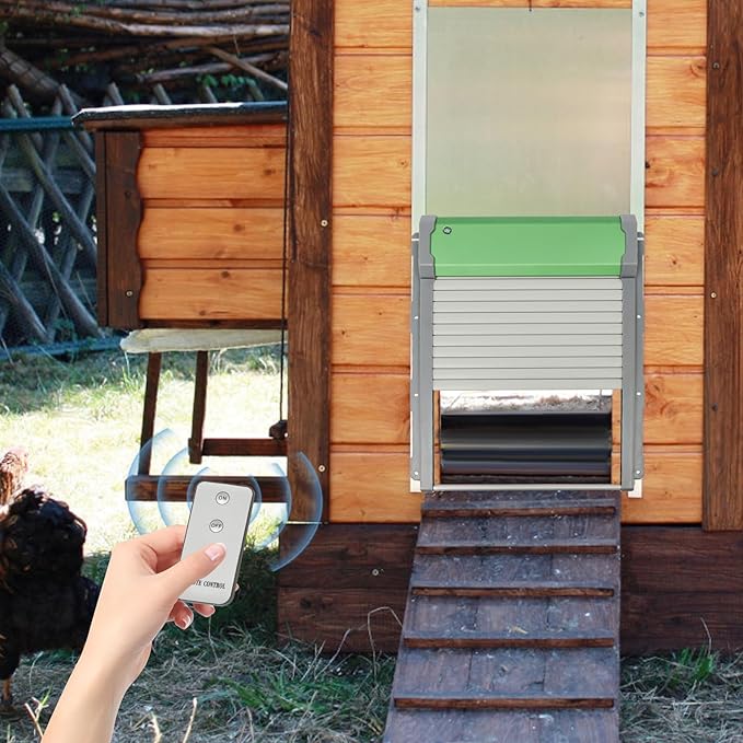 Automatic Chicken Coop Door, Solar Powered Chicken Coop Doors with Timer & Light Sensor Evening and Morning Delay, Wall-Mounted Aluminum Coop Door Opener Electric Chicken Run Door