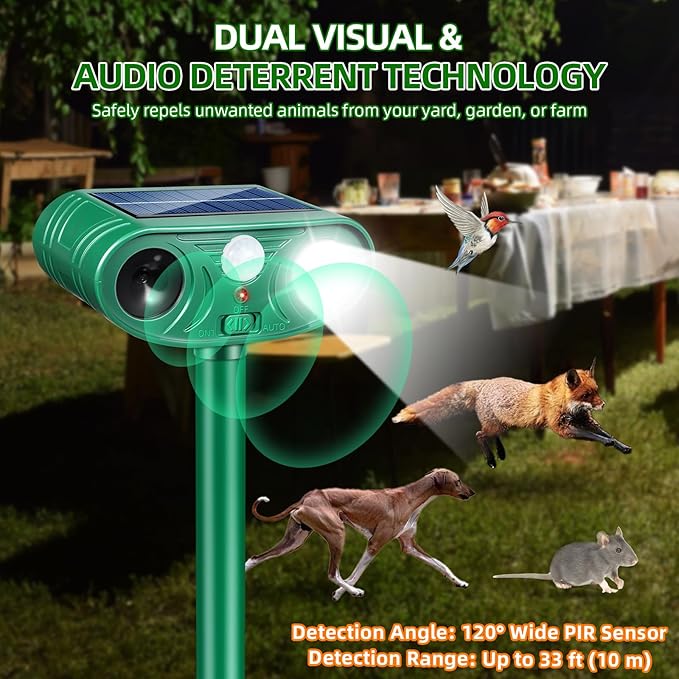 2026 Sonic Fortress Pro Deer Repellent Devices, Racoon Repellent Outdoor Squirrel Fortress Pro IP65 Animal Repeller Cat Deterrent with Motion Sensor&Flash Light to Scare Dog Out of Garden Yard(4Pack)